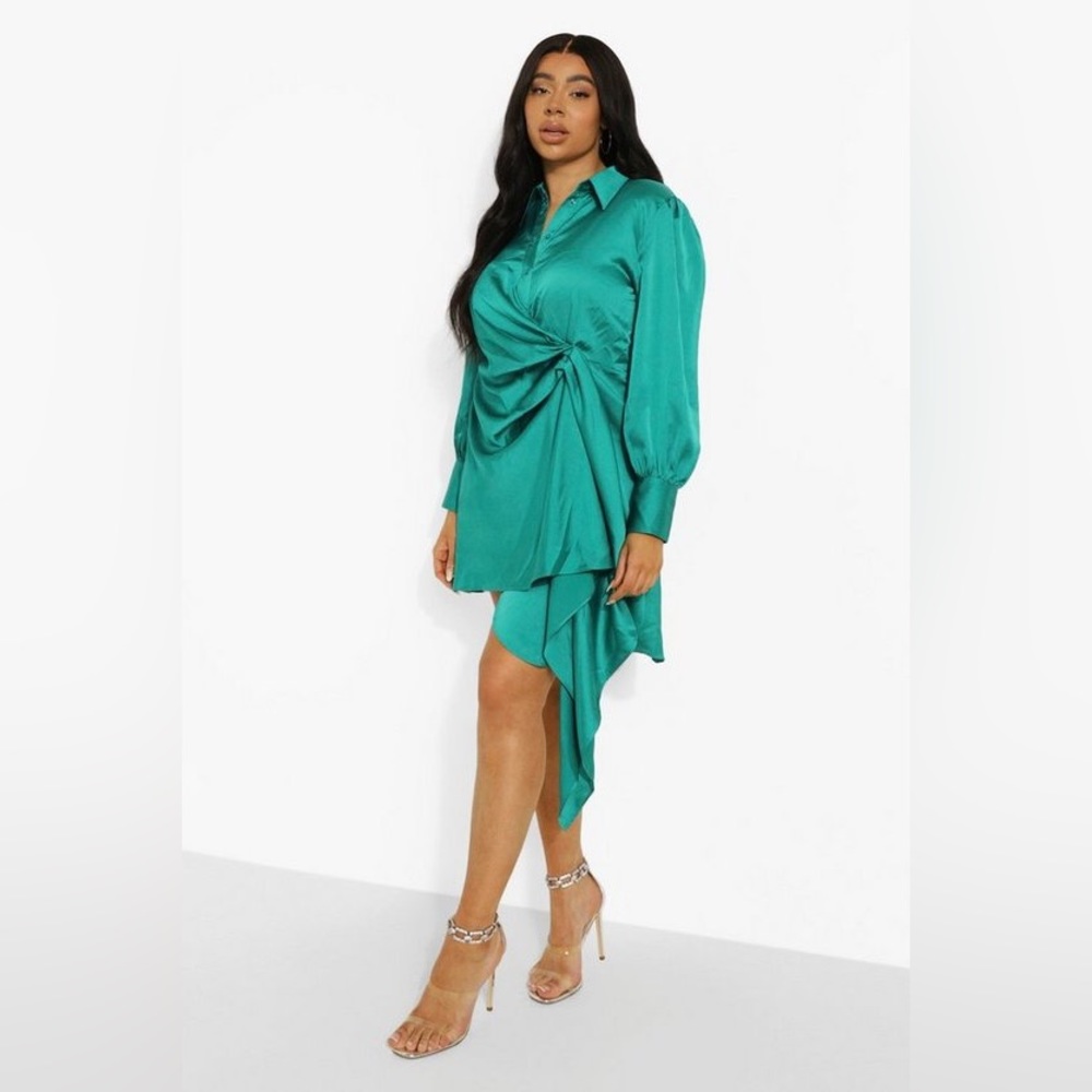 Boohoo | PLUS STATEMENT DRAPED SATIN SHIRT DRESS SIZE 24 - Picture 3 of 4